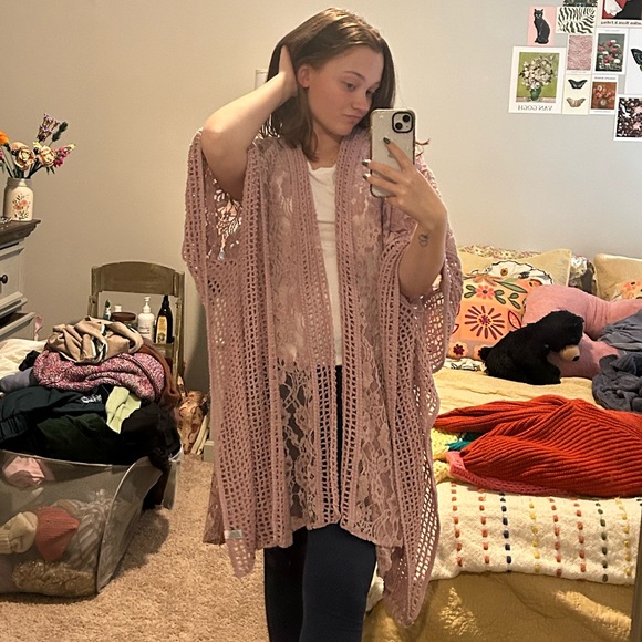 NWOT Three bird nest pink lace knit cardigan - Picture 3 of 8